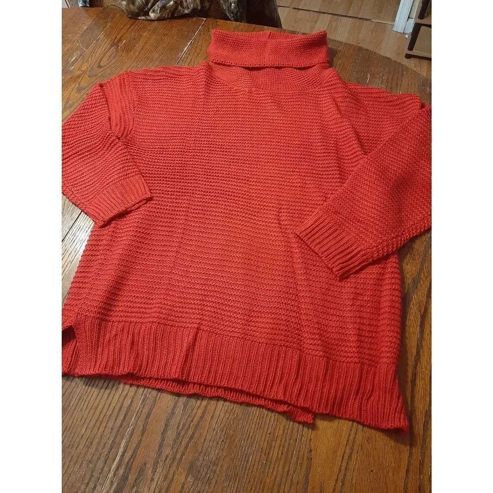 New Large Red Over Size Loose Turtleneck Knitted Acrylic Pullover Sweater NWT